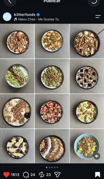 Publicación de B3tterfoods con doce bowls creados por Joan